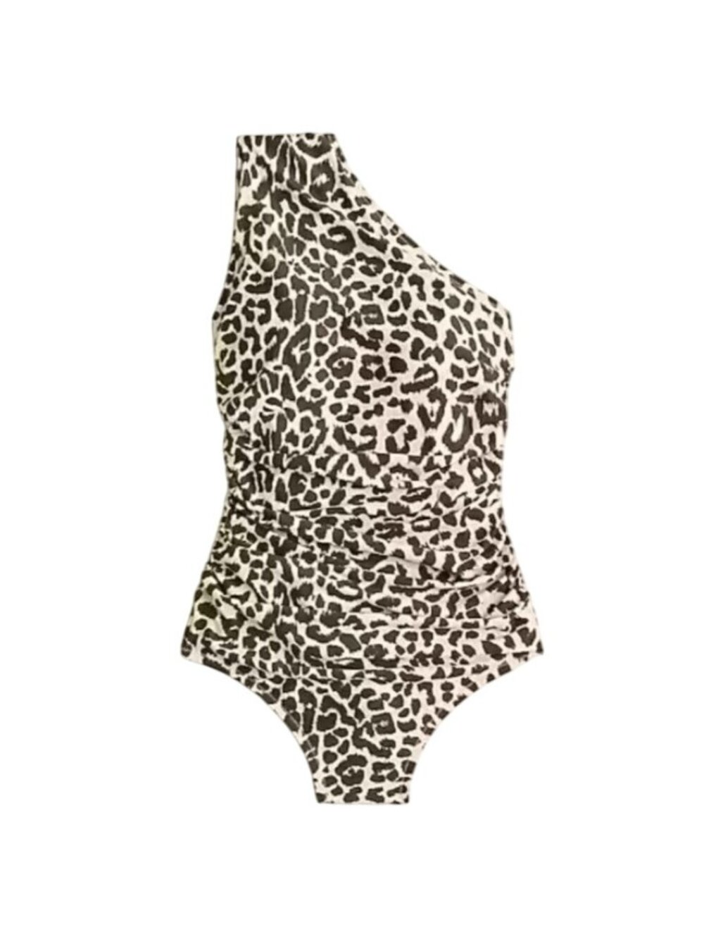 JCrew Swimsuit Ruched One Shoulder One-Piece Leopard Print Taupe Brown Size 16